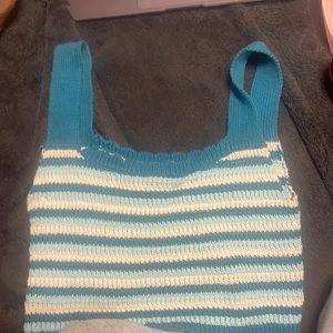 Wild fable, blue and white stripped crop top